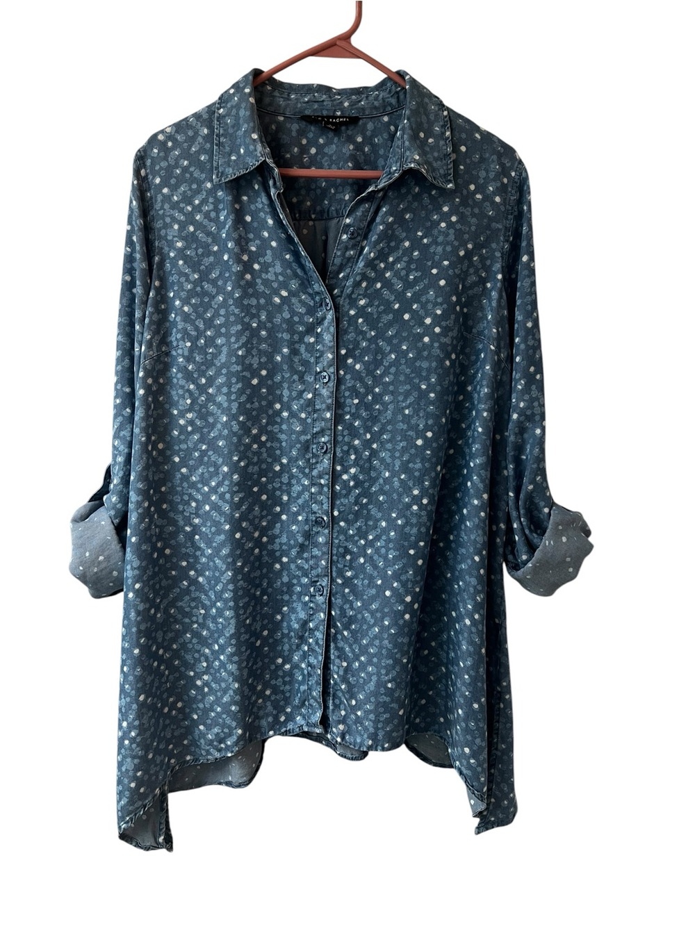 Zac & Rachel Women's Extra Long Button Front Collared Blouse w/Roll Tab Sleeve